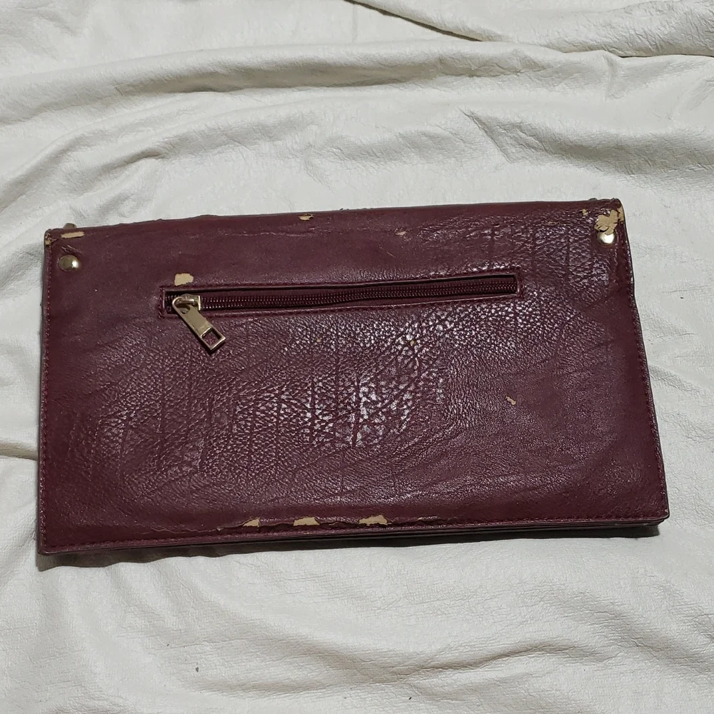 Street Level Floral Burgundy Gold Studded Clutch - Picture 4 of 5